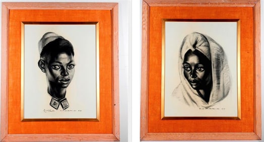 ALDO SCABBIA (Italian, 1910-1996). Two works: Portraits of a Young Man and Woman, 1958, Mixed media
