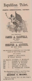 [JAMES GARFIELD]: REPUBLICAN TICKET BALLOT FROM FOURTH CONGRESSIONAL DISTRICT (NEW YORK), NOVEMBER