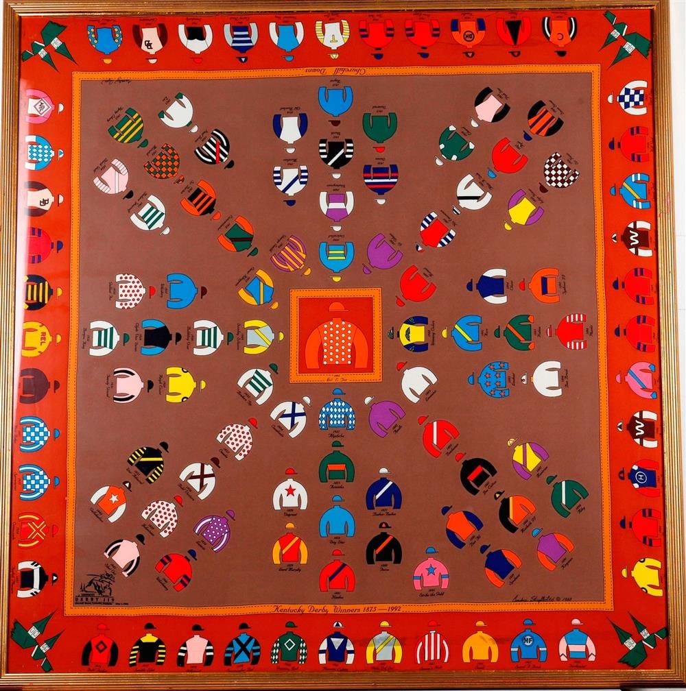 1993 KENTUCKY DERBY SILK SCARF. - Framed, 35 in. x 35 in. (1 of 6)