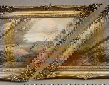 WILLIAM FULTON BROWN (English, 1873 - 1905). The Pheasant Shoot, Oil on canvas. Signed. Framed.