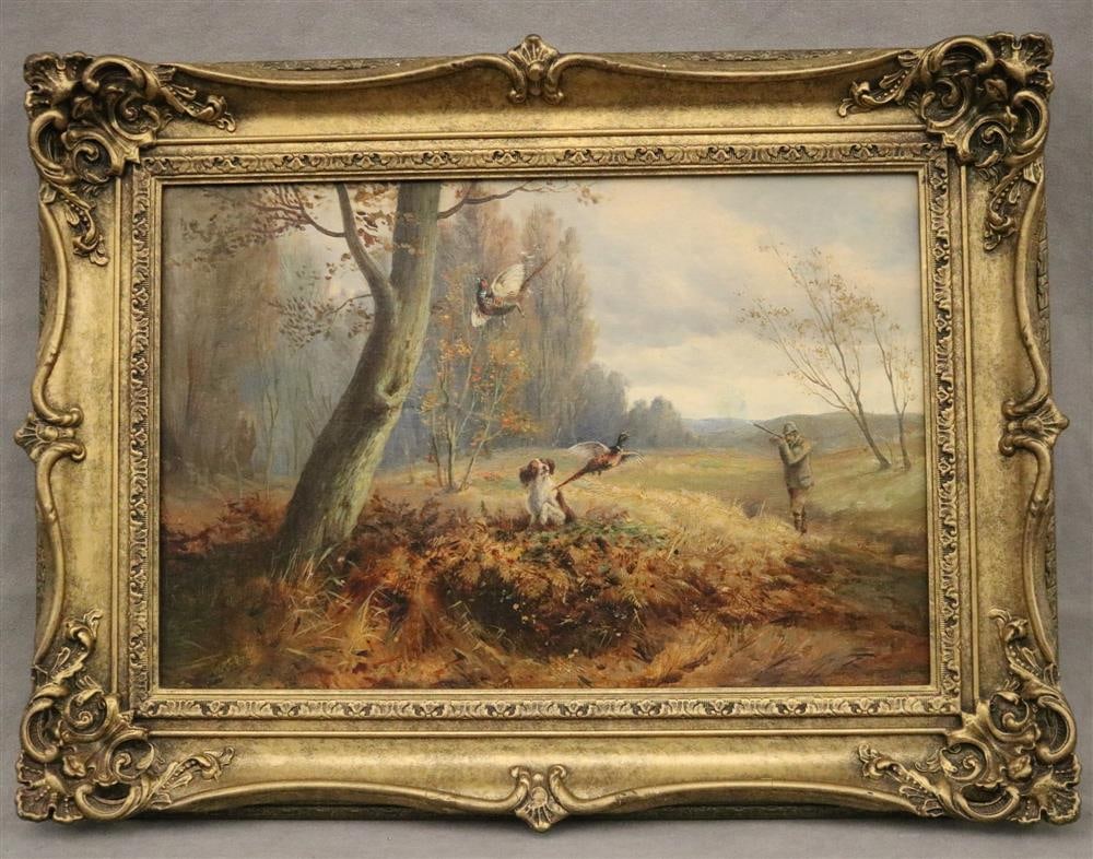 WILLIAM FULTON BROWN (English, 1873 - 1905). The Pheasant Shoot, Oil on canvas. Signed. Framed. (1 of 20)