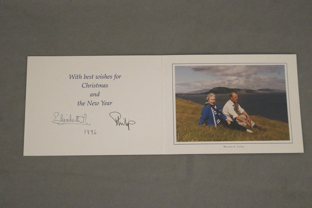 H.M. QUEEN ELIZABETH II AND H.R.H. THE DUKE OF EDINBURGH, SIGNED 1996 CHRISTMAS CARD. - 6 in. x 8 (1 of 3)