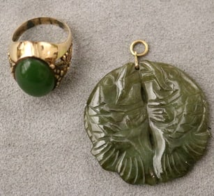 TWO ITEMS JADE JEWELRY,