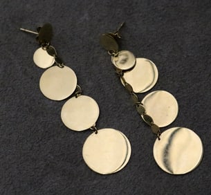 PAIR SIGNED LANA 14K YELLOW GOLD CONTEMPORARY DESIGN DANGLE EARRINGS. - L: 2 1/4". Wt: 3 dwt.