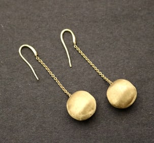 PAIR SIGNED MARCO BICEGO 18K (750) FLORENTINED YELLOW GOLD DANGLE EARRINGS,