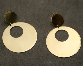 PAIR SIGNED LANA 14K YELLOW GOLD DANGLE-HOOP EARRINGS,