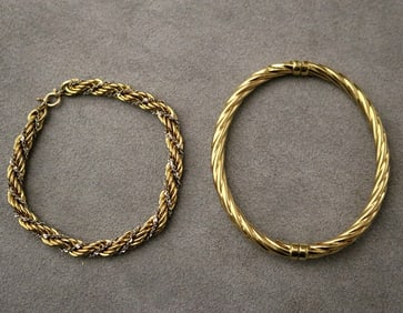 ONE 10K YELLOW GOLD BRACELET AND A COSTUME BRACELET - Total wt: 14 dwt.