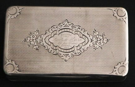 AMERICAN COIN SILVER HINGED-TOP RECTANGULAR PRESENTATION BOX. mid-19th century. - 3 1/2" x 2 3/16".
