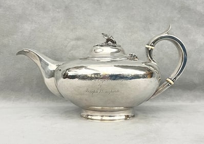 ENGLISH WILLIAM IV SILVER TEAPOT. Made London, 1836-7, by Joseph Wilson. - H: 6". Wt: 20.8 troy oz.