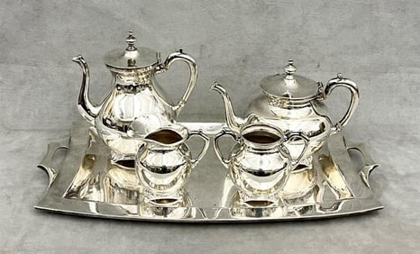 FIVE-PIECE MEXICAN STERLING SILVER TEA/COFFEE SERVICE. mid-20th century.
