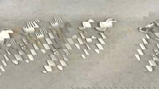 84-PIECE SERVICE GEORG JENSEN "CACTUS" PATTERN STERLING SILVER FLATWARE. - Wt: 93.6 (excluding