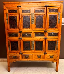 CHINESE EIGHT-DOOR TWELVE-DRAWER WOODEN CABINET. - H: 72 in.; W: 54 in.; D: 23 in.