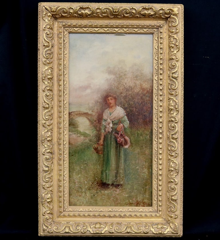 JOHN ANDREW MCCOLVIN (British. 1864-1920). Young Woman in a Green Dress and White Shawl, Oil on (1 of 9)