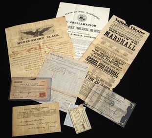 NINE ITEMS 18TH AND 19TH CENTURY U.S. EPHEMERA. Including autograph-signed Montgomery Blair,