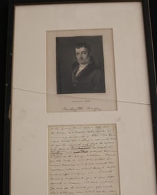 WASHINGTON IRVING. (American, 1783-1859). Autograph 17-line letter framed with engraved portrait
