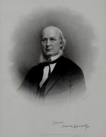 FRAMED ENGRAVING OF HORACE GREELEY, FAMOUS 19TH-CENTURY PUBLISHER OF THE NEW YORK TRIBUNE AND CUT