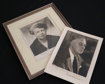 FRANKLIN D. ROOSEVELT AND ELEANOR ROOSEVELT (20th century). Two autograph signed and inscribed black