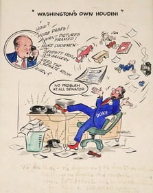 "WASHINGTON'S OWN HOUDINI" CARICATURE BY CARTOONIST ZINERBERG DEPICTING HUBERT HUMPHREY, Undated. -