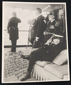 BLACK AND WHITE PHOTOGRAPH OF CALVIN COOLIDGE AND OTHER NAVAL OFFICERS INSCRIBED TO BETTY MONKMAN BY