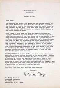 SIGNED LETTER FROM PRESIDENT RONALD REAGAN TO WHITE HOUSE CURATOR BETTY MONKMAN DATED JANUARY 6,