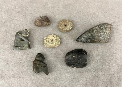 PRE COLUMBIAN STYLE CARVED STONE PENDANTS,