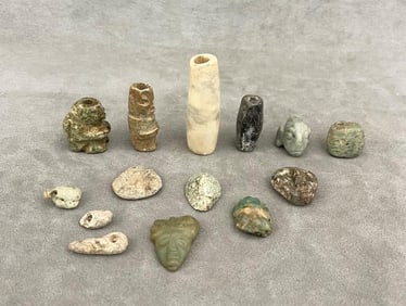 PRE COLUMBIAN STYLE CARVED STONE PENDANTS,