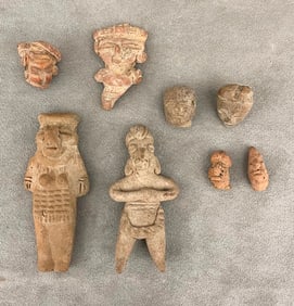 COLLECTION OF EIGHT PRE-COLUMBIAN POTTERY FIGURINES AND FRAGMENTS,