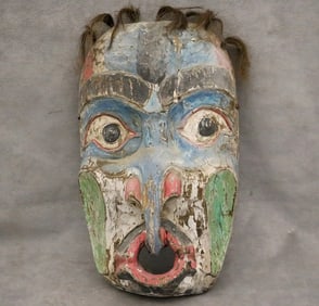 PACIFIC NORTHWEST HUMANOID KWAKWAKA'WAKW MASK. - Height approximately: 15 inches.