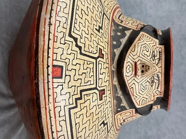 PERUVIAN SHIPIBO POTTERY EFFIGY VESSEL, - Height:.