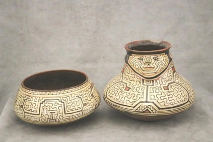 PERUVIAN SHIPIBO POTTERY EFFIGY VESSELS, - Height:.