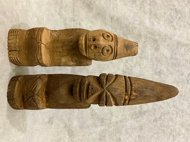 PUERTO RICAN TAINO WOODEN SCULPTURES. - Height approximately: 9 inches.