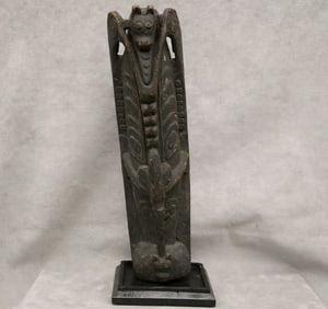 BORNEO DAYAK PEOPLE TOTEM WOODEN SCULPTURE, - Height:.