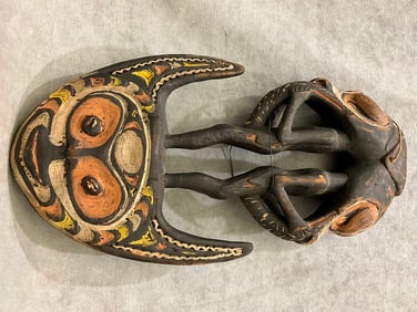 PAPUA NEW GUINEA SEPIK RIVER WOODEN MASK. - Height approximately: 19 1/2 inches.