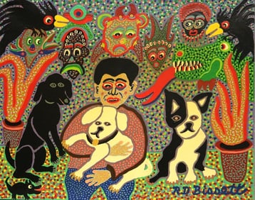 R. D. BISSETT (American, born 1938). Norrie Piere Spuds and Snuggles Have a Party, 2021, Acrylic on