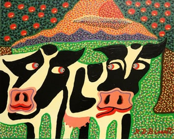 R. D. BISSETT (American, born 1938). The Cows Know All, 2021, Acrylic on canvas. Signed lower right