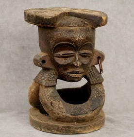 ANGOLAN WOODEN CHOKWE PEOPLES STOOL, - Height:.
