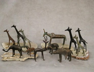 BURKINA FASO COLLECTION OF SMALL BRONZE AFRICAN ANIMALS, - Height: up to 4 inches.