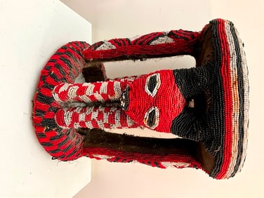 CAMEROONEAN BAMILEKE BEADED STOOL, - Height.