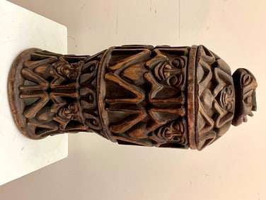 CAMEROONIAN BAMILEKE CARVED WOODEN CALABASH. - Height: 24 inches.