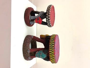 CAMEROONIAN BAMILEKE PRESTIGE STOOLS (KUO FO), - Height:.
