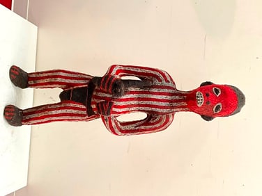 CAMEROONIAN BAMILEKE RED BEADED FIGURE. - Height: 48 inches.