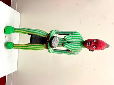 CAMEROONIAN BAMILEKE RED BEADED FIGURE. - Height: 55 inches.