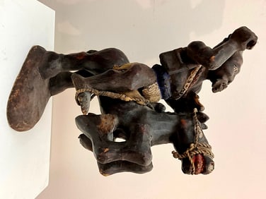 CAMEROONIAN BAMOUN RIDER ON HORSEBACK STATUE. - Height: 19 inches.