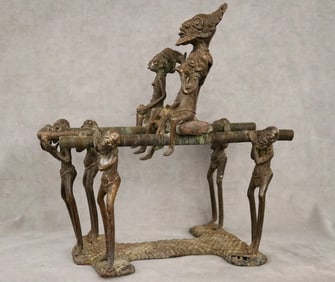 CAMEROONIAN BAMU KING ROYAL PROCESSION BRONZE. - Height: 17 inches.