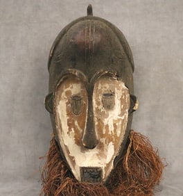 CONGOLESE BWAMI LEGA "LEKWAKONGO" MASK, - height: 17 inches (excluding raffia).