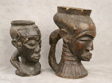 CONGOLESE CEREMONIAL MBWOONGNTEY ANTHROPOMORPHIC WOODEN CUPS, - Height (tallest cub):.