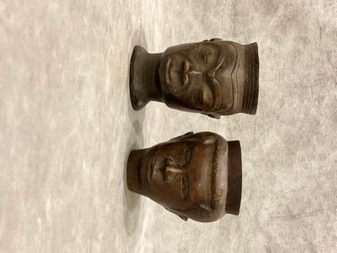 CONGOLESE CEREMONIAL MBWOONGNTEY LELE PEOPLE ANTHROPOMORPHIC WOODEN CUPS,