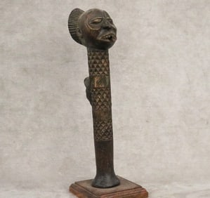 CONGOLESE LUBA PEOPLES WOODEN SHAMANS OR RITUAL STAFF, - Height:.