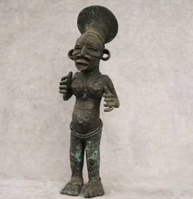 CONGOLESE MANGBETU PEOPLES BRONZE STATUE, - Height:.