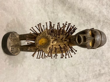 CONGOLESE YOMBE TRIBE NAIL FETISH NKISI FIGURE, - Height:.